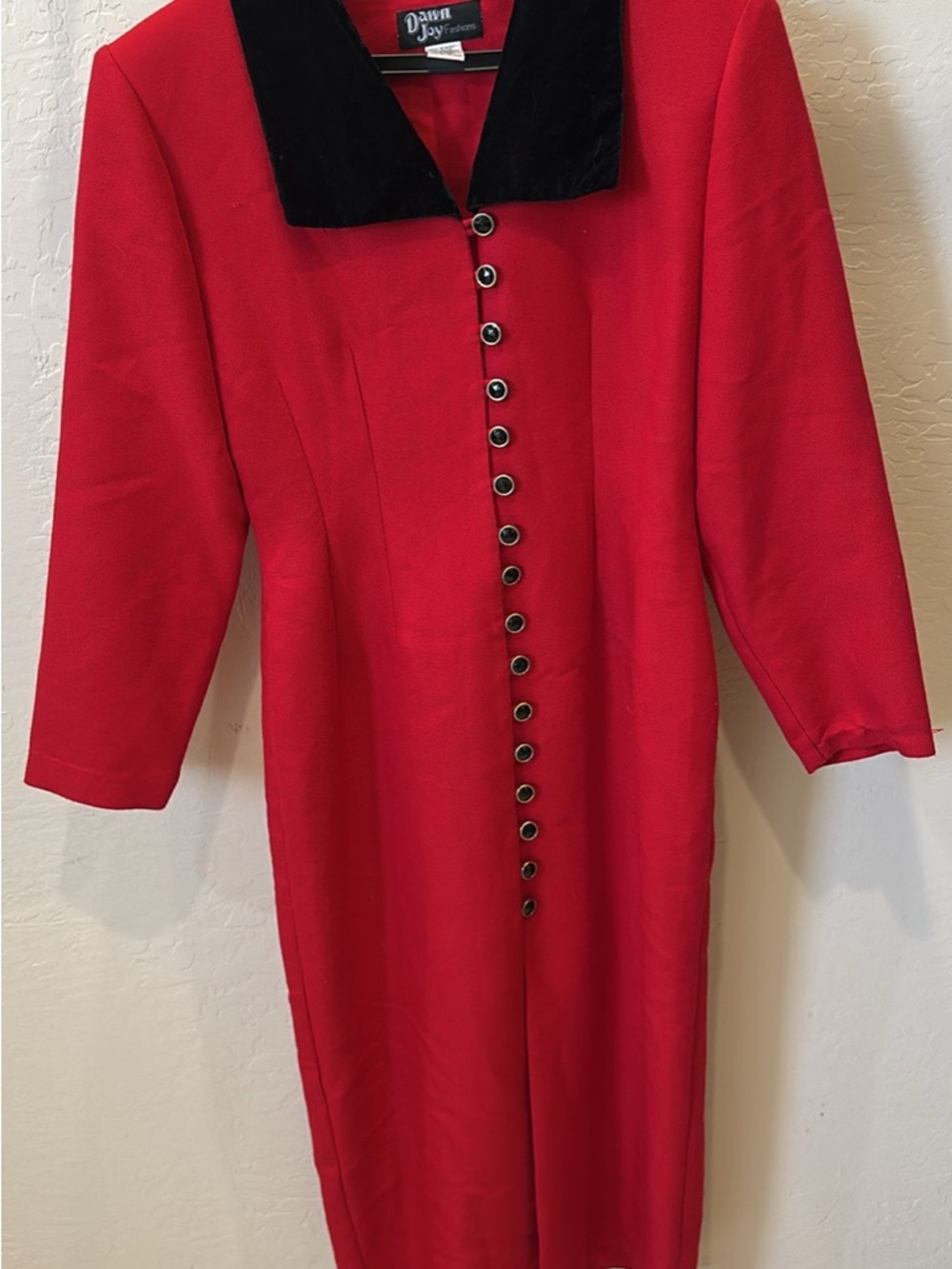 Dawn Joy Originals Red Long-Sleeve Dress with Black Velvet Collar